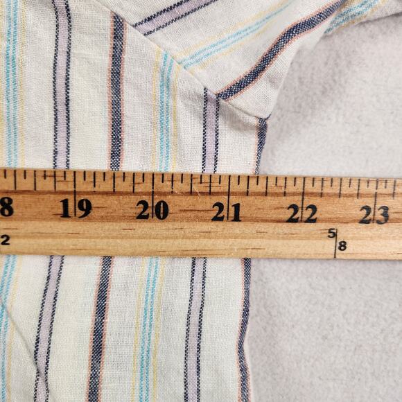 Zac & Rachel Linen Blend Peasant Blouse Women ‘s SZ L Cream Multicolor Striped - Picture 9 of 14